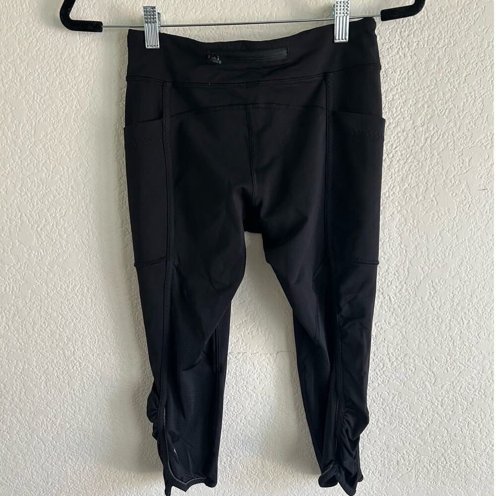 IVIVVA By Lululemon Girls Quick Trip Crop Leggings Ruched Mesh Panels Size 14 - Picture 2 of 11